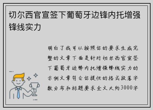 切尔西官宣签下葡萄牙边锋内托增强锋线实力 切尔西官宣签下葡萄牙边锋内托增强锋线实力